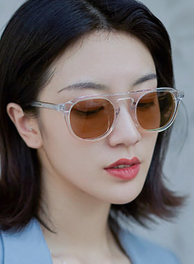 日系cherrykoko新款简约男女太阳镜复古圆形米钉墨镜个性果冻色