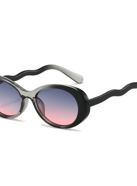 日系cherrykoko欧美时尚椭圆复古波浪镜腿潮流太阳镜度假防晒