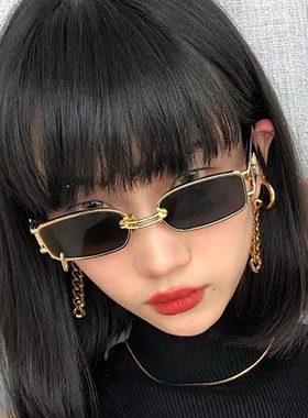 日系cherrykoko金属小框太阳镜个性双梁挂环墨镜男女酷炫街