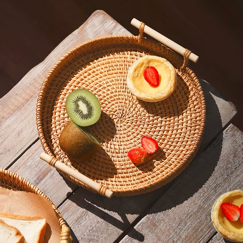 Разное вьетнамское лоток с фруктовым диском с двумя виноградниками для корзины для завтрака для завтрака бамбуковая корзина для хлеба корзина с закусками с закусками