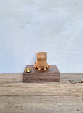 精油扩香木器猫咪元素桌面装饰创意礼品木质原木制车载实木小摆件