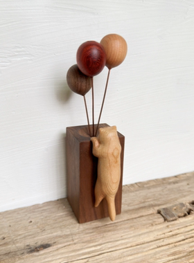 小猫咪木质精油香氛扩香木器家居装饰桌面创意礼品奶油原木风摆件