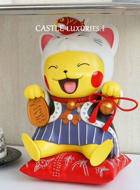 招财猫锦鲤模型手办礼品盒摆件