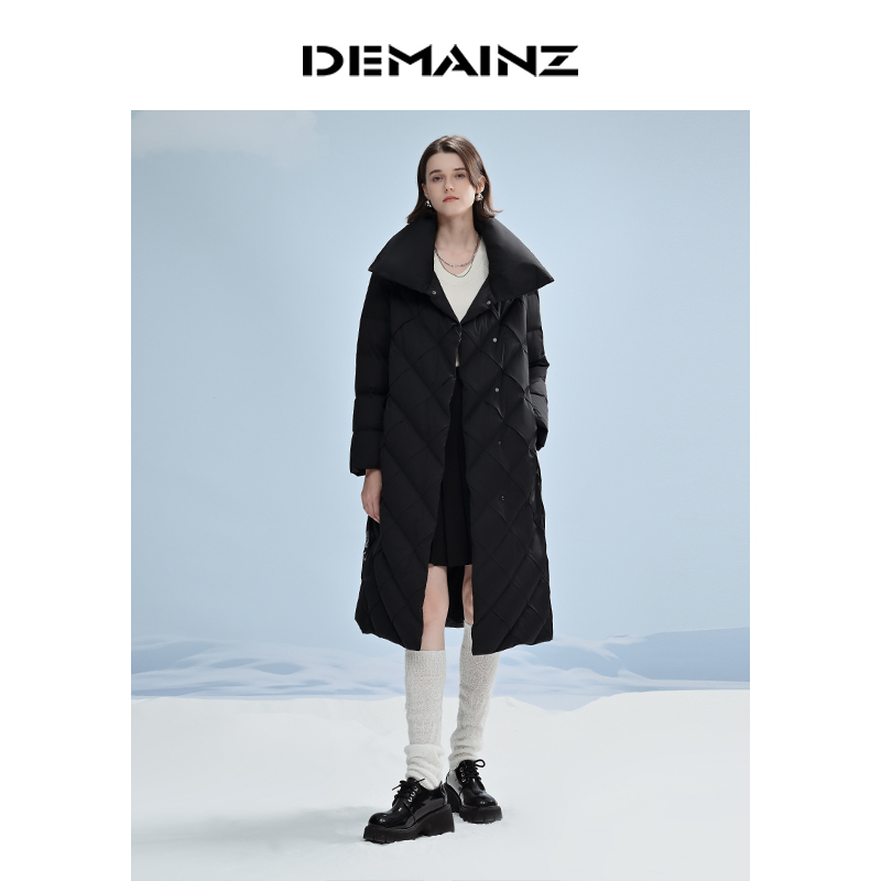DEMAINZ地缦立领进口匈牙利鹅绒轻奢风秋冬中长羽绒服外套女