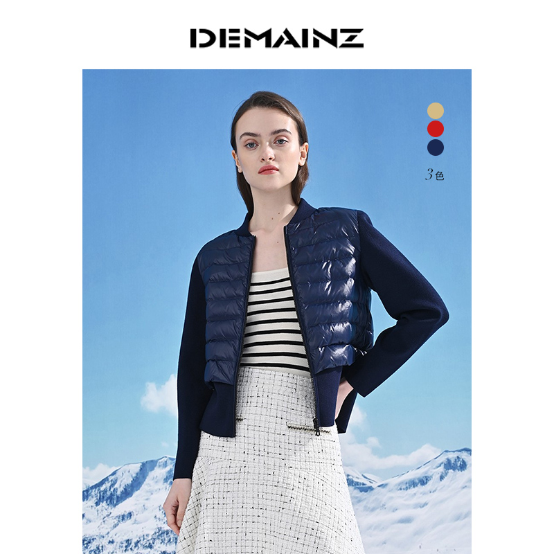 DEMAINZ地缦轻薄针织袖显高显瘦短款鹅绒羽绒服外套女秋冬新款