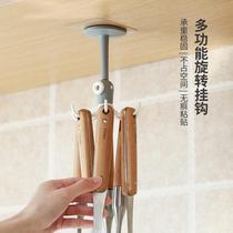 Rotatable suction top adhesive hook multifunction free of punching six-claw hooks No-mark wall Kitchen Pan Shovel Suspension Containing