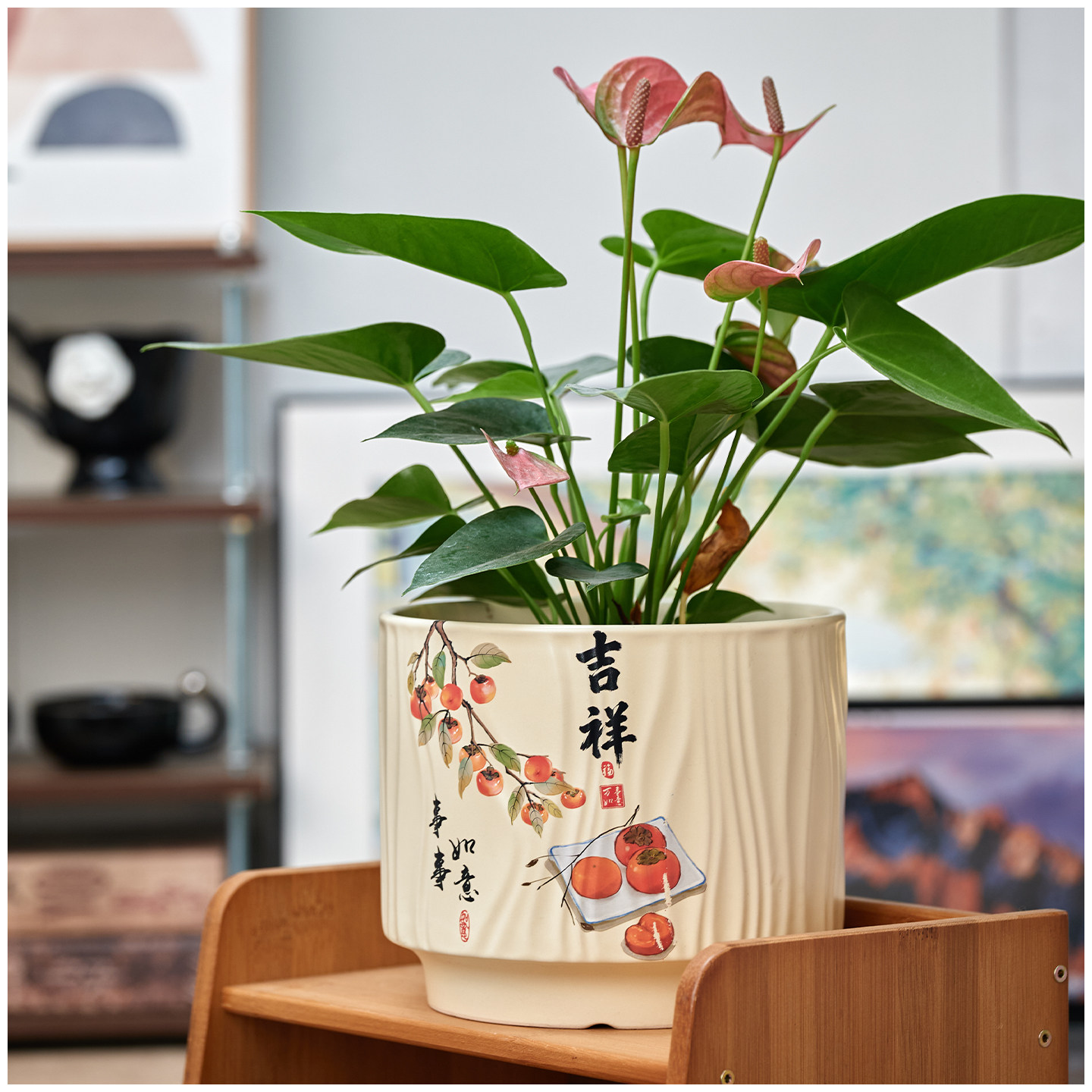 简约花盆陶瓷喜庆节日家用桌面客厅蝴蝶兰发财树杜鹃盆栽带托盘,淘宝优惠券,粉丝福利购,淘宝优惠卷