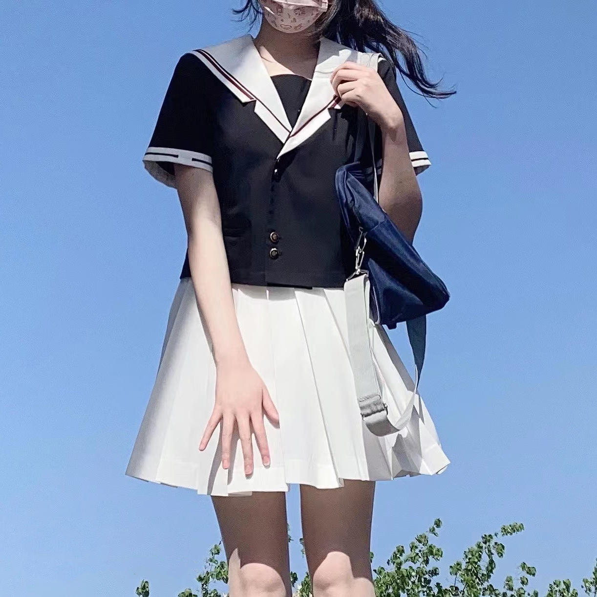 LF原创JK制服新款纯色轮褶裙学院风毕业高腰半身裙子白色女百褶裙 - 图1