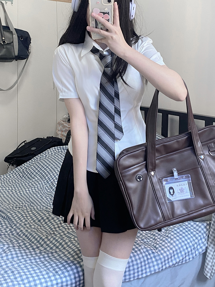 LF原创制服jk衬衫学姐收腰修身上衣女长短袖日系泡泡袖纯欲学院风