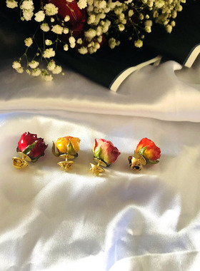 天然玫瑰迷你永生花日系复古别针
