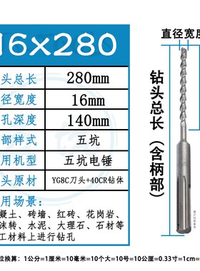 【杰盛优品】五坑电锤钻头三槽两坑SDS-MAX出口水泥冲击穿墙施工
