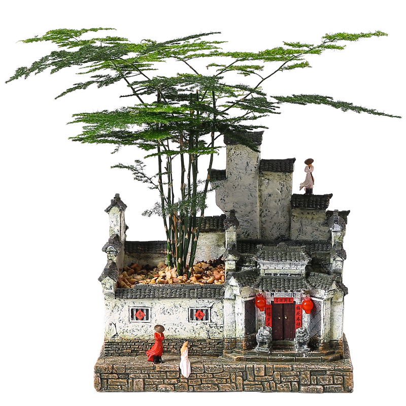 中式微景观盆景办公室桌面绿植盆栽客厅装饰摆件江南徽派微缩花盆 - 图0