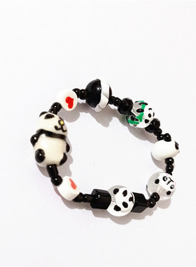 呆萌小熊猫彩绘琉璃黑白串珠手链