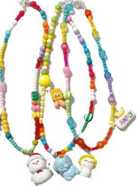 雪人小象小白兔彩色糖果珠子项链