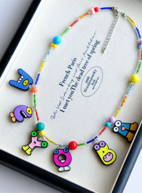 原创设计树脂公仔字母串珠项链女