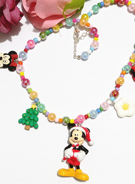 圣诞米奇米老鼠彩色糖果珠子项链