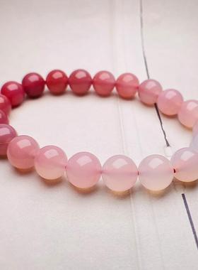 天然盐源渐变南红手串手链简约蜜桃色圆珠糖果绯非红玛瑙7A送礼