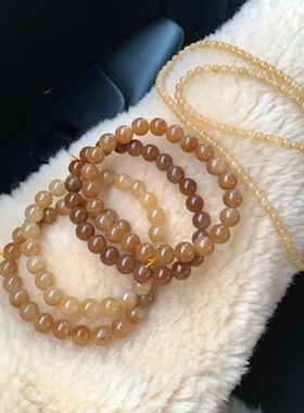 天然新疆糖玉糖圆珠手串