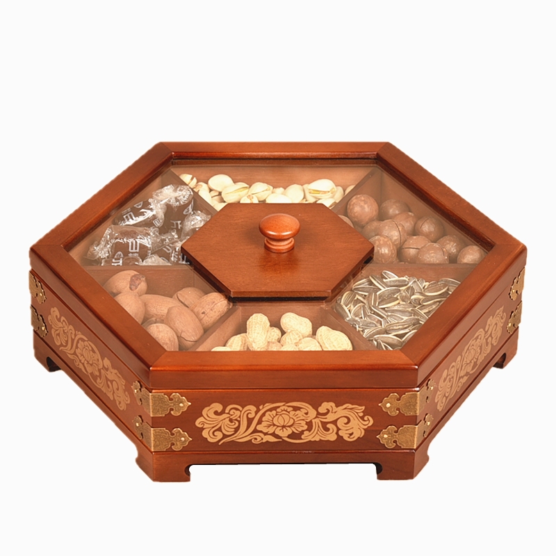 茶点盘实木质果盘糖果盒家用客厅创意分格带盖零食瓜子坚果干果盒