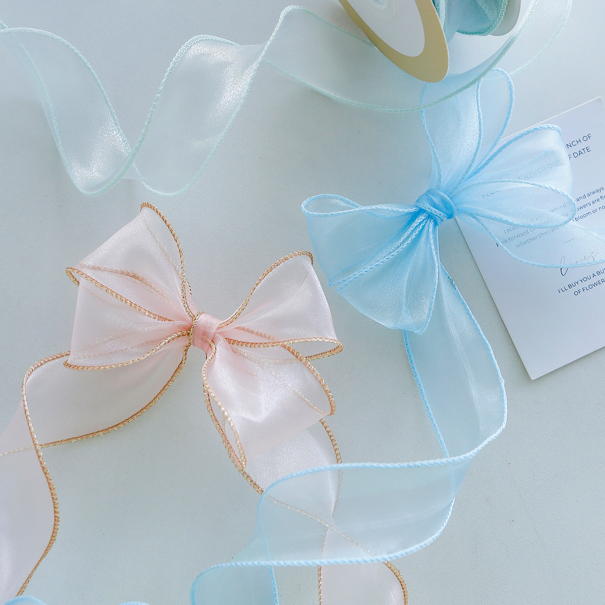 幻彩珠光彩色鱼尾纱丝带蛋糕蝴蝶结头饰编发玫瑰花束彩带缎带包装 - 图1