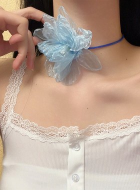 速发超仙彩色绢纱花朵绑带项链气质晚宴礼服choker项圈性感颈带腕