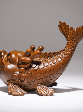 2026新款兔年吉祥物铜摆件《鱼化龙》中式国潮桌面工艺品客厅礼品