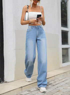 Women's high waisted loose pants, high waisted jeans女牛仔裤
