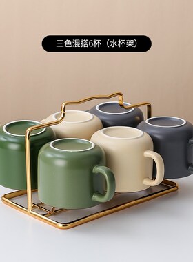 复古风家用陶瓷咖啡杯碟套装日式咖啡杯小奢华简约杯碟带架子勺子