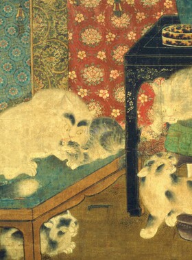 宋佚名戏猫图 中式动物画临摹范本复古装饰画 艺术微喷油画布画心