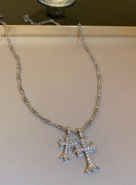 真金电镀气质镶钻十字架项链欧美