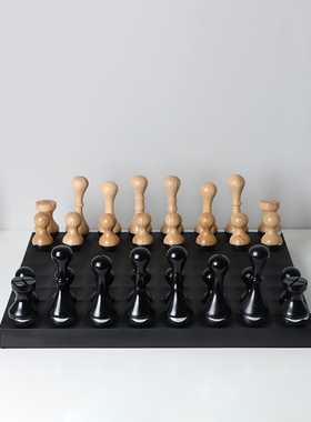 高档轻奢样板间j书房国际象棋摆件实木质烤漆大理石棋盘艺术装饰