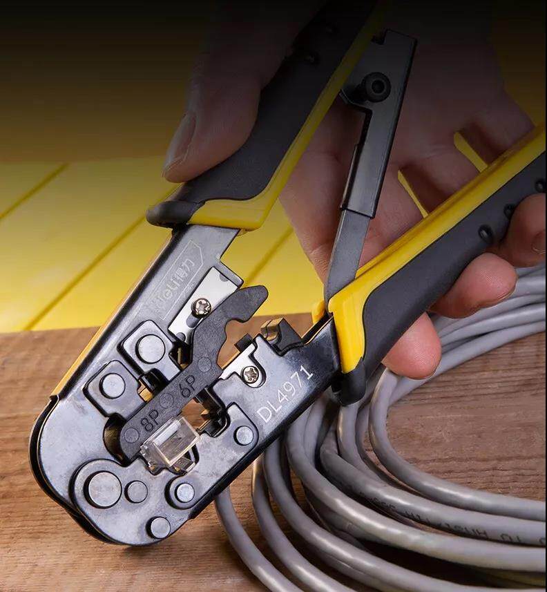 得力棘轮网线钳水晶头压线钳三用网络钳468p家用宽带监控线钳