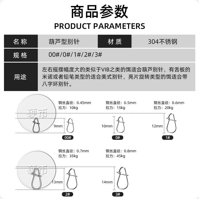 路亚葫芦别针加强连接器微物假饵增强型快速别扣葫芦形加粗导线扣 - 图0