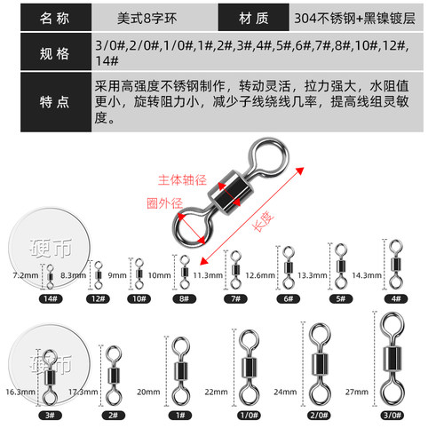 美式转环8字环八字转环竞技路亚钓鱼小配件快速旋转连接器强拉力 - 图0