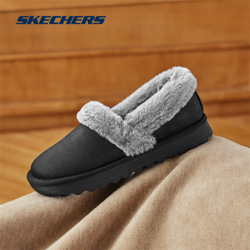 Skechers/斯凯奇2024秋冬新款女鞋一脚蹬乐福鞋加绒保暖毛毛单鞋