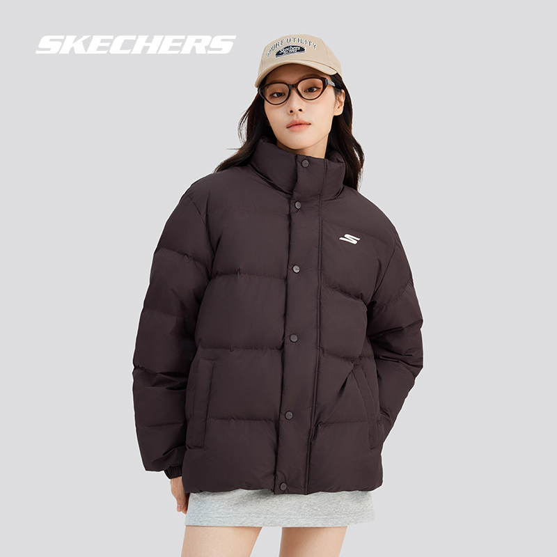 Skechers斯凯奇官网冬季男女短款羽绒立领保暖防泼水上衣百搭舒适