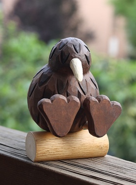 木雕小鸟木质工艺品几维鸟手工木雕桌面摆件景区文创纪念品可定制