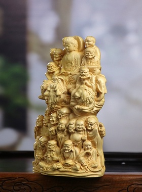 黄杨木雕十八罗汉佛像摆件中式木质雕刻降龙伏虎家居饰品工艺礼品