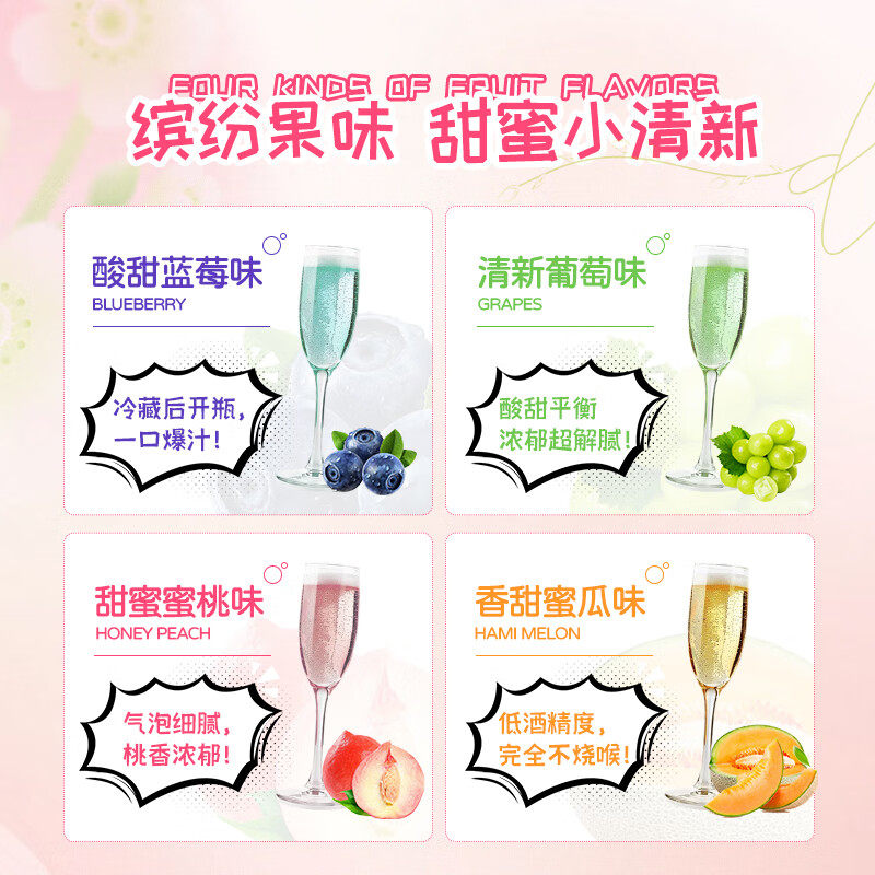 菲特瓦微醺起泡酒甜型4.2%度白葡萄酒果酒配香槟酒杯整箱礼盒装,淘宝优惠券,粉丝福利购,淘宝优惠卷