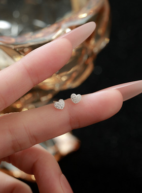 日系设计师topwhit超源新款潮s银银镶钻爱心耳钉小众设计气质少女