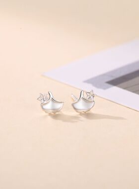 日系设计师topwhits银银耳钉女银杏叶五角星耳骨钉时尚百搭小众