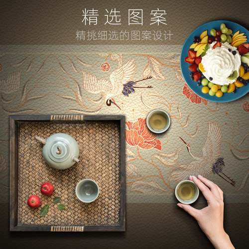 新中式桌布防水防油免洗皮革桌垫长方形餐桌垫防烫茶几台布桌面垫 - 图1