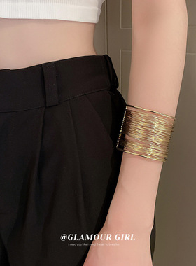 欧美夸张多层镂空臂环开口手镯小众创意设计感手环个性冷淡风手饰