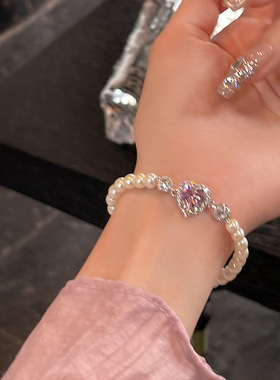 粉色锆石爱心珍珠弹力珍珠简约