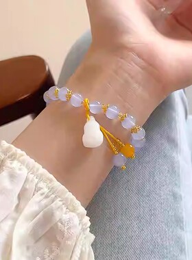 新中式小清新白玉葫芦串珠手链爆款森系多巴胺手串时尚弹力手环女