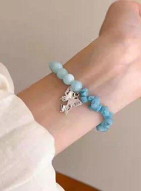 新中式粉蓝天然石串珠蝴蝶手链国潮爆款古风手串甜美少女手环配饰