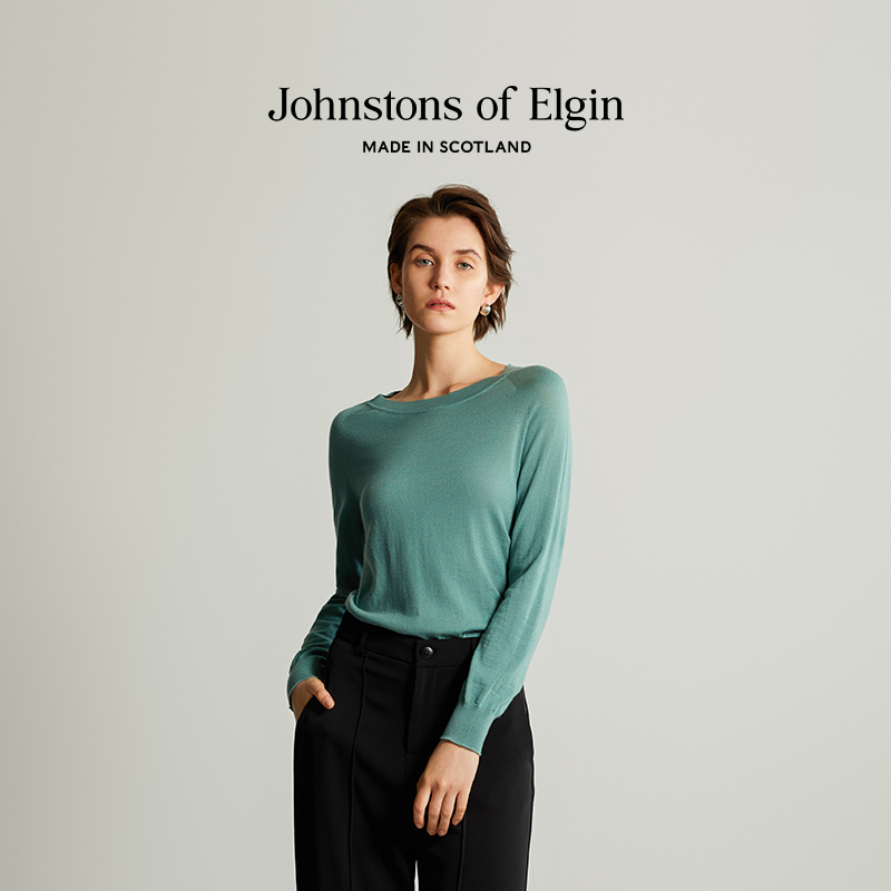 【春夏60支】Johnstons of Elgin女士无缝美利奴羊毛芭蕾领针织衫 - 图0