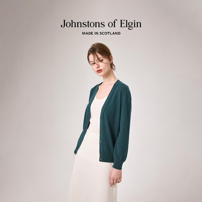 【限时75折】Johnstons of ElginV领开衫女羊绒针织衫舒适春秋季 - 图1