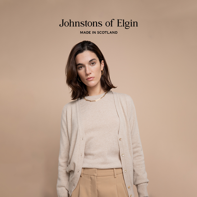 【限时75折】Johnstons of ElginV领开衫女羊绒针织衫舒适春秋季 - 图0