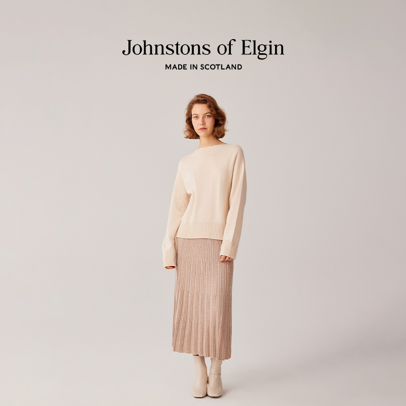 Johnstons of Elgin纯羊绒衫女秋冬宽松无缝针织衫百搭休闲 - 图0